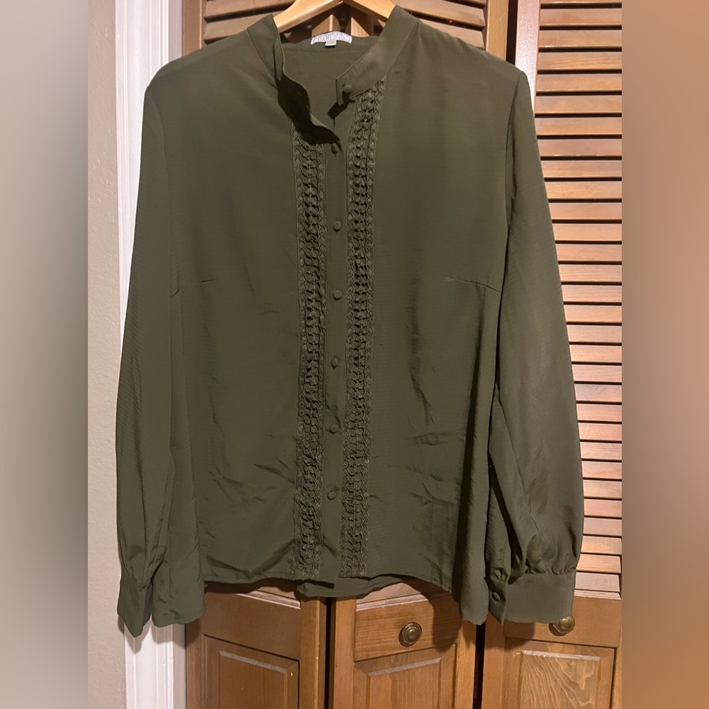 New Without Tags!  Stunning Olive/Green Blouse.